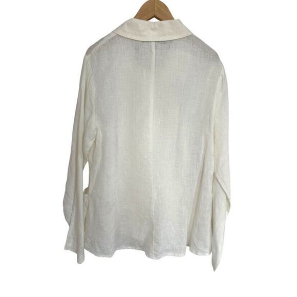FLAX Size P Petite 100% LINEN Button Front Boxy Top Cream Jacket Minimalist - Picture 3 of 6